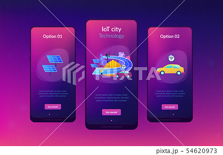 Smart roads construction app interface template. 54620973