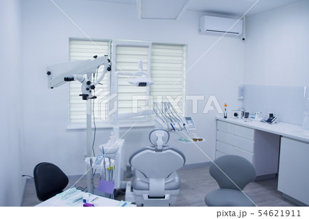 Closeup of dental instruments and equipment in 54621911
