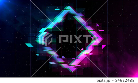 Retrowave Glitch Rhombus with sparkling and blue and purple glows with smoke. Retrowave Glitch Rhombus with sparkling and blue and purple glows with smoke. 54622438