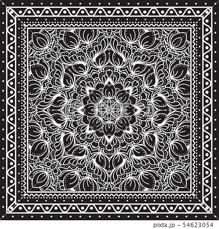 Black and white Bandana print design with borders for fashion textile. Black and white Bandana print design with borders for fashion textile. 54623054