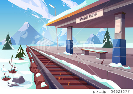Railway station mountains winter snowy landscape 54623577