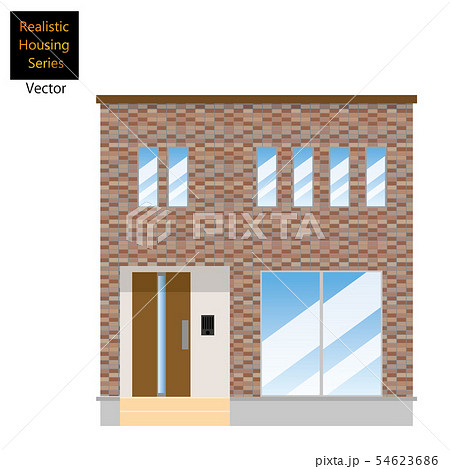 一戸建て、タイル貼りの一軒家のイラスト(二階建て)_マイホーム、木造住宅_ベクターデータ 一戸建て、タイル貼りの一軒家のイラスト(二階建て)_マイホーム、木造住宅_ベクターデータ 54623686