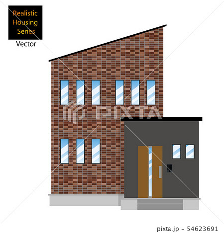 一戸建て、タイル貼りの一軒家のイラスト（二階建て）_マイホーム、木造住宅_ベクターデータ 54623691