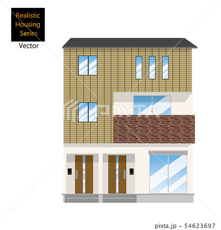 一戸建て、タイル貼りの一軒家のイラスト(二世帯住宅・3階建て)_マイホーム、木造住宅_ベクターデータ 一戸建て、タイル貼りの一軒家のイラスト(二世帯住宅・3階建て)_マイホーム、木造住宅_ベクターデータ 54623697