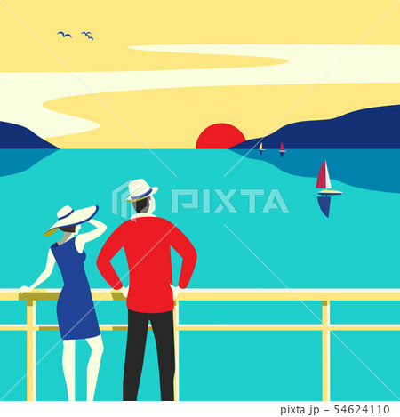 Hand drawn travel on cruise ocean liner vector poster Hand drawn travel on cruise ocean liner vector poster 54624110