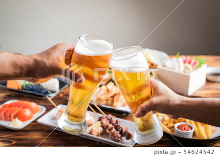 toasting image with beer and japanese izakaya food toasting image with beer and japanese izakaya food 54624542