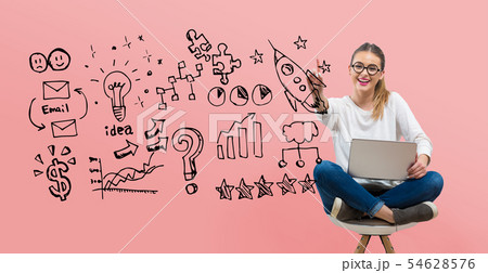 Business strategy ideas with young woman 54628576