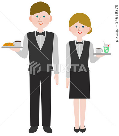 職業 喫茶店店員 外国人 男女 イラストのイラスト素材