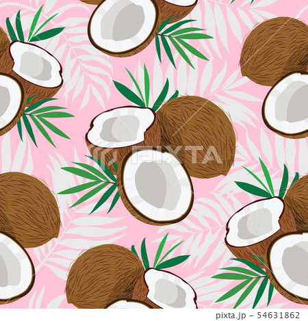 Seamless pattern whole coconut and piece with palm 54631862