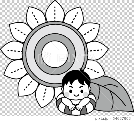 ひまわりと男の子 モノトーン イラスト ひまわりと男の子 モノトーン イラスト 54637903