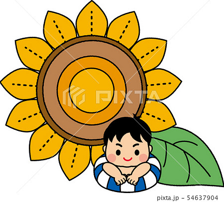 ひまわりと男の子　輪郭線付き　イラスト 54637904