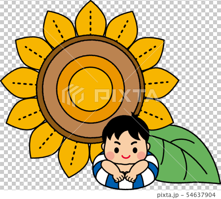 ひまわりと男の子　輪郭線付き　イラスト 54637904