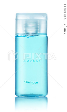 Front view of small plastic shampoo bottle 54638033