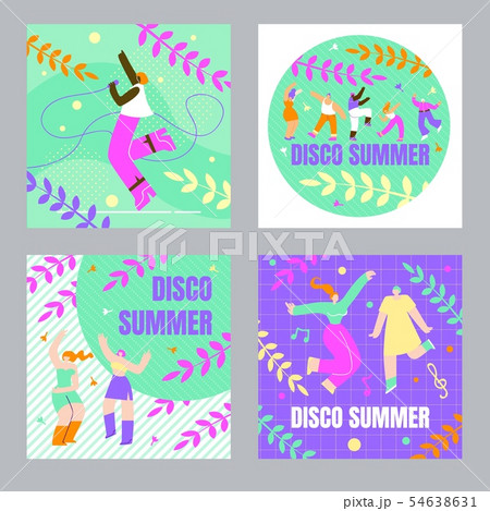 Set Dancing People, Poster Disco Summer Cartoon. 54638631