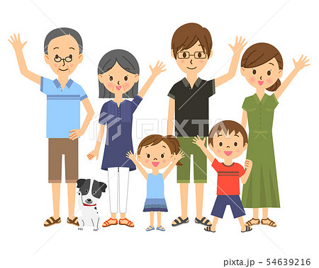 三世代家族 笑顔で手を振っている 全身 01 三世代家族 笑顔で手を振っている 全身 01 54639216
