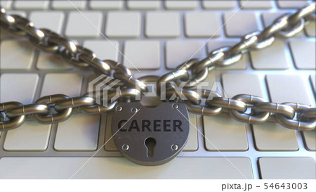 Chains and lock with CAREER text on the computer keyboard. Conceptual 3D rendering Chains and lock with CAREER text on the computer keyboard. Conceptual 3D rendering 54643003