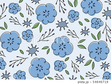 手書きの花柄背景素材 青のイラスト素材