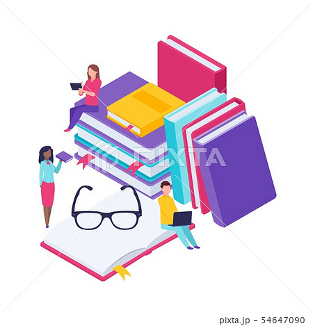 Dictionary library of encyclopedia. Book concept banner with characters. Flat isometric vector Dictionary library of encyclopedia. Book concept banner with characters. Flat isometric vector 54647090