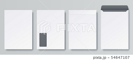Realistic envelopes. Blank close and open letter, C4 A4 business mockup template, isolated front and 54647107