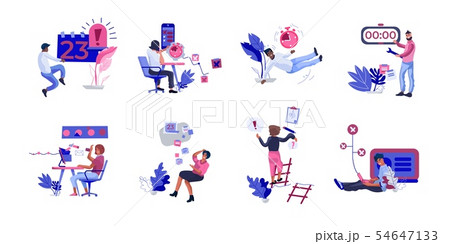 Scenes of people organizing work. Failing and falling persons at work, ineffective office and 54647133