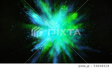 Explosion of colored powder on black background 54648428