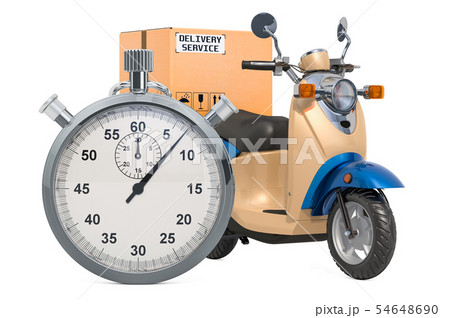 Delivery scooter with parcel and chronometer. Delivery scooter with parcel and chronometer. 54648690