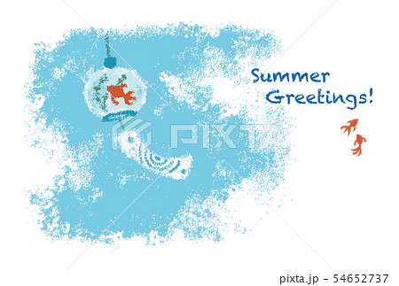 パステル画風金魚の風鈴と夏空の暑中見舞いイラスト パステル画風金魚の風鈴と夏空の暑中見舞いイラスト 54652737