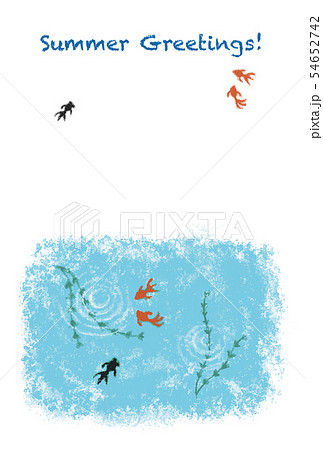 パステル画風金魚と水草の暑中見舞いイラスト パステル画風金魚と水草の暑中見舞いイラスト 54652742