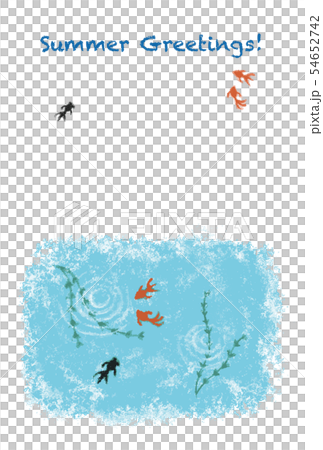 パステル画風金魚と水草の暑中見舞いイラスト パステル画風金魚と水草の暑中見舞いイラスト 54652742