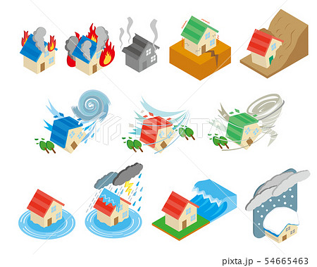 マイホーム　一軒家　一戸建て　災害　天災　被害　イメージ　セット 54665463