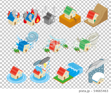 マイホーム　一軒家　一戸建て　災害　天災　被害　イメージ　セット 54665463