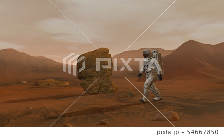 3D rendering. Colony on Mars. Two Astronauts 54667850
