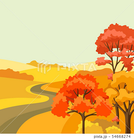Autumn background with landscape and stylized trees. 54668274
