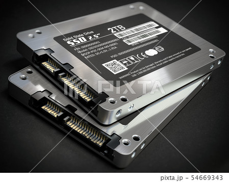 SSD state solid drives disks on black background. SSD state solid drives disks on black background. 54669343