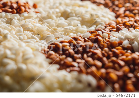 Buckwheat and white rice background texture, 54672171