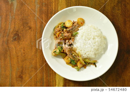 spicy stir fried canned sardines fish with chili  54672480