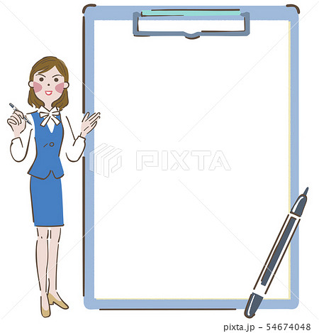 お知らせ　筆談　クリップボードと女性　イラスト 54674048