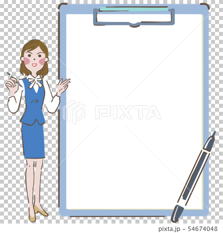 お知らせ　筆談　クリップボードと女性　イラスト 54674048