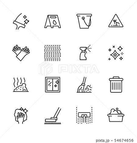 Cleaning home and office outline icon simple symbols set. Contains such icon window and floor Cleaning home and office outline icon simple symbols set. Contains such icon window and floor 54674656