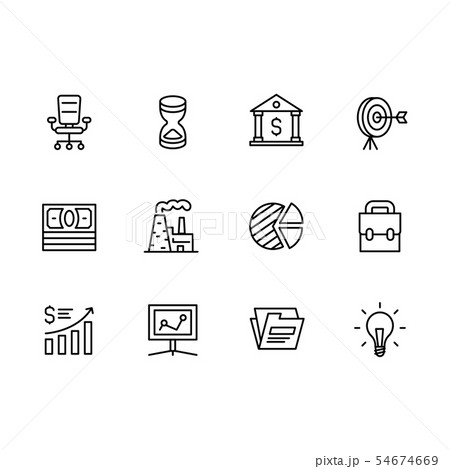 Business outline icon simple symbols set. Contains such icon business office armchair, hourglass Business outline icon simple symbols set. Contains such icon business office armchair, hourglass 54674669