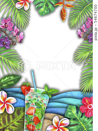 Abstract summer watercolor sea wave, sand beach 54674700