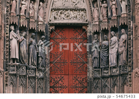 gates and statues of the Cathedral in Strasbourg 54675433