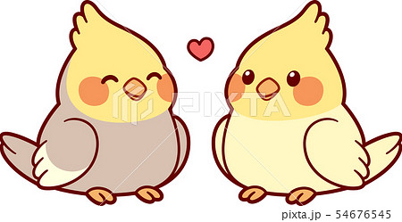 Cute cartoon cockatiel couple 54676545
