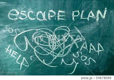 Joking evacuation plan drawn on school blackboard Joking evacuation plan drawn on school blackboard 54678099
