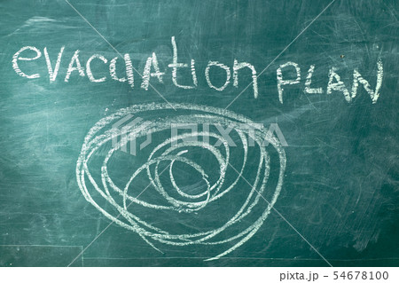 Joking evacuation plan drawn on school blackboard 54678100