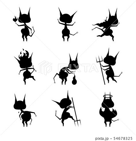 Cartoon Silhouette Black Characters Devil Set のイラスト素材