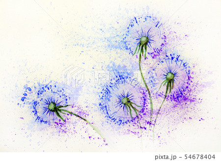 Dandelion flowers in the wind, Watercolor painting Dandelion flowers in the wind, Watercolor painting 54678404