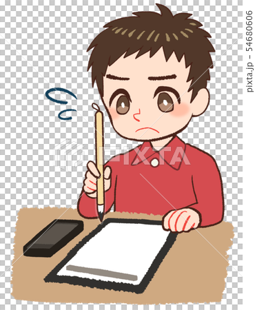 習字をする子ども 苦手のイラスト素材