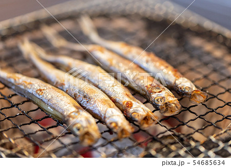 子持ちシシャモ(カペリン)･BBQ･bbq･炭火焼･網焼･備長炭･七輪･キャンプ･食事･食べ物･炭 54685634