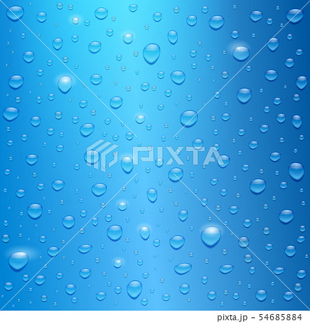 Water drops on blue background. Realistic droplets 54685884